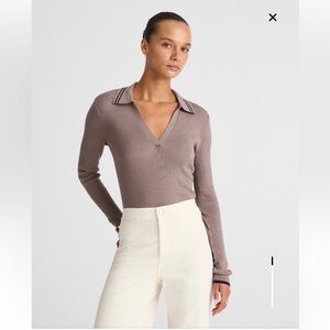 Madewell Taupe Ribbed Polo Sweater